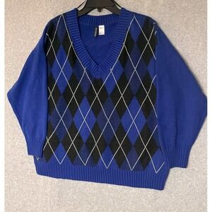 Divided Sweater Womens XL Diamond Print Preppy Hipster Ravenclaw Colors Academia